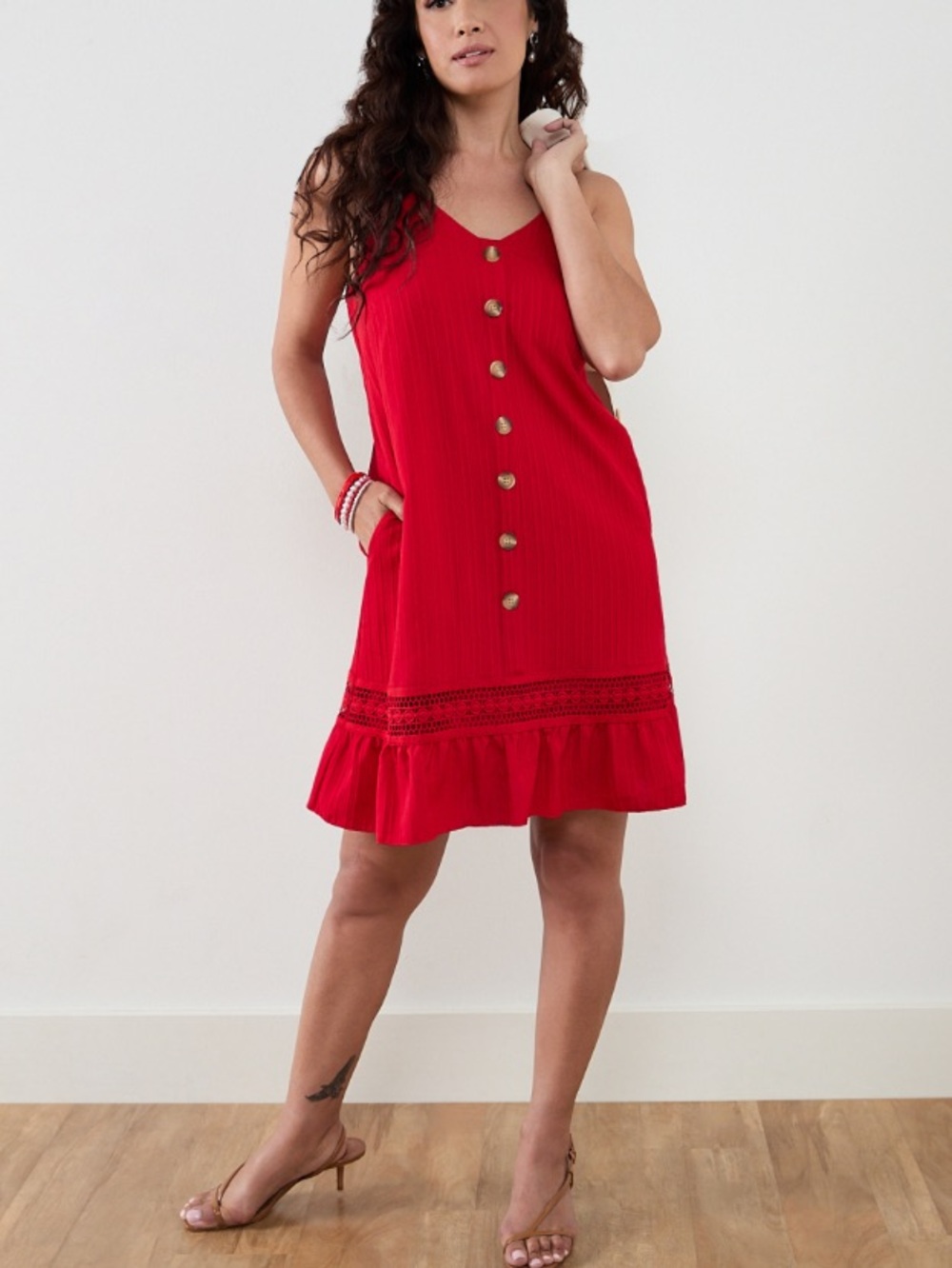 NWOT Red Sleeveless Ruffle Hem Dress